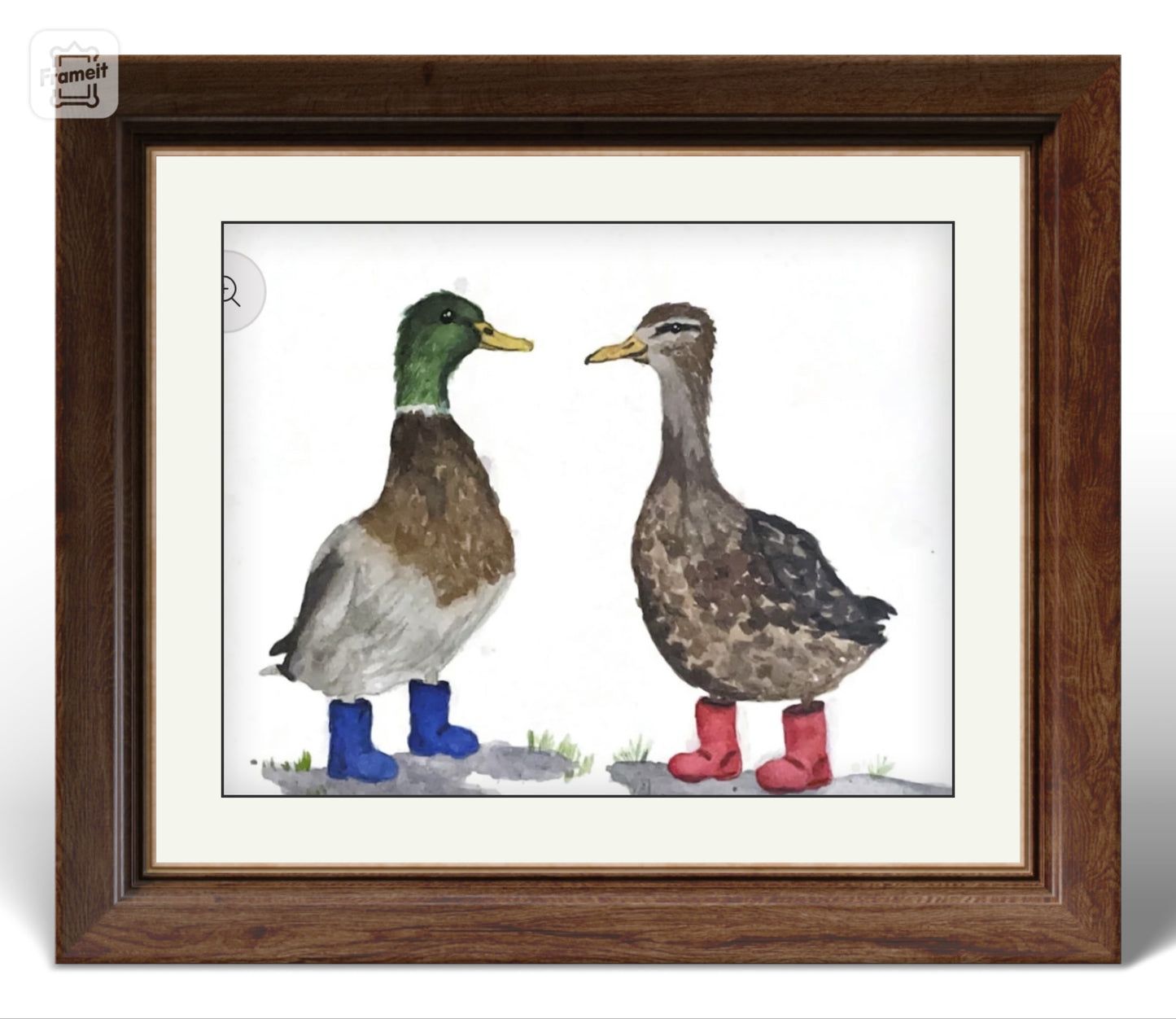 watercolor ducks wearing rubber boots