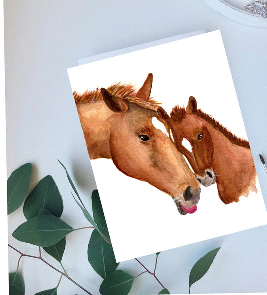 Mare and her foal greeting cards