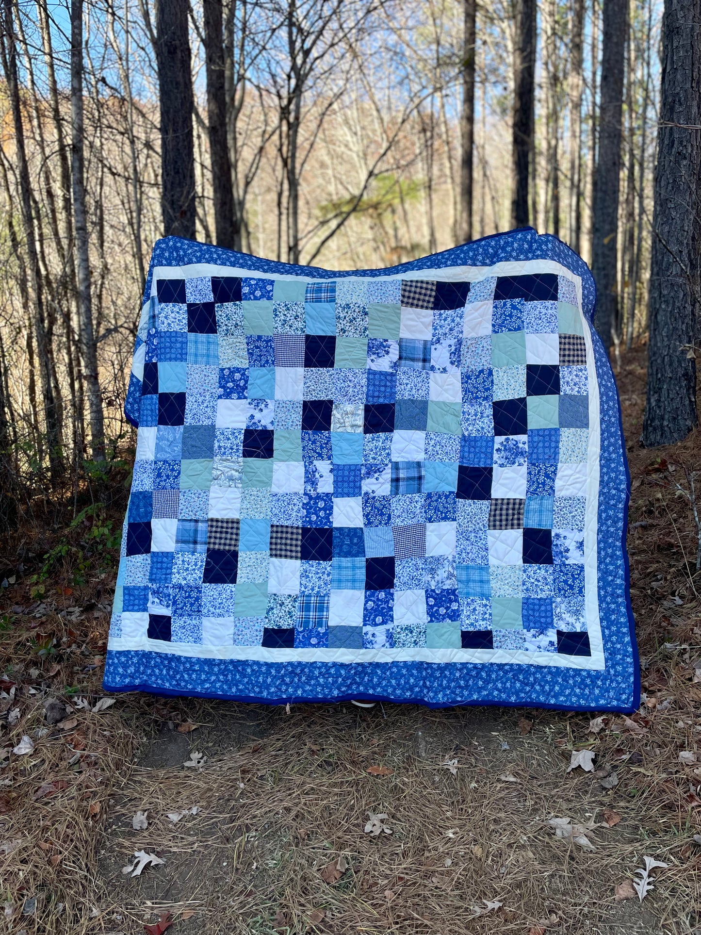 blue patchwork quilt