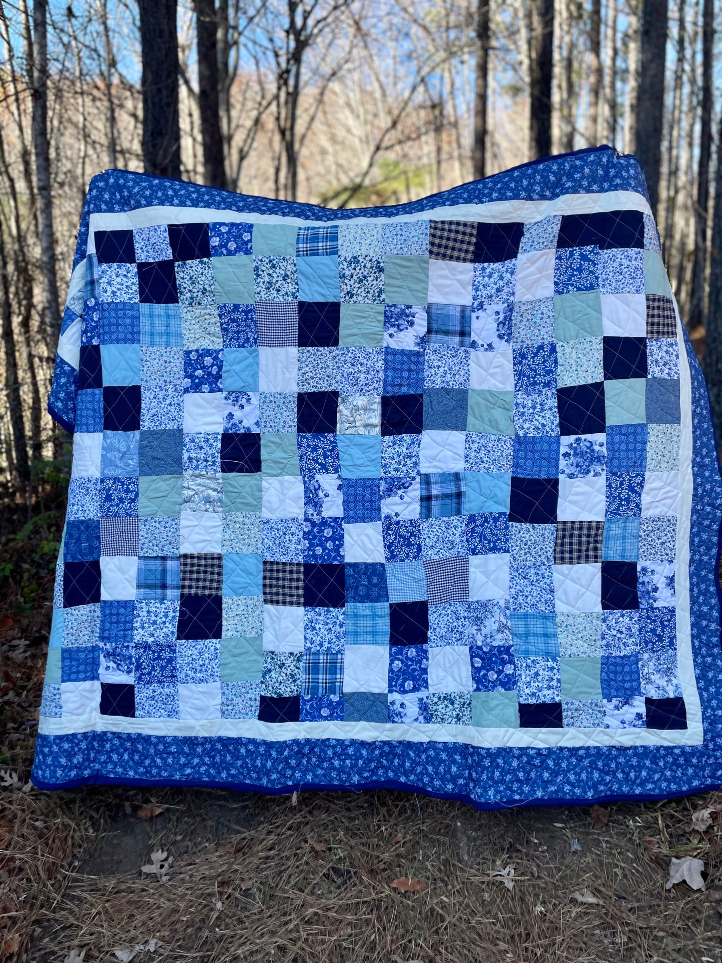 blue patchwork quilt