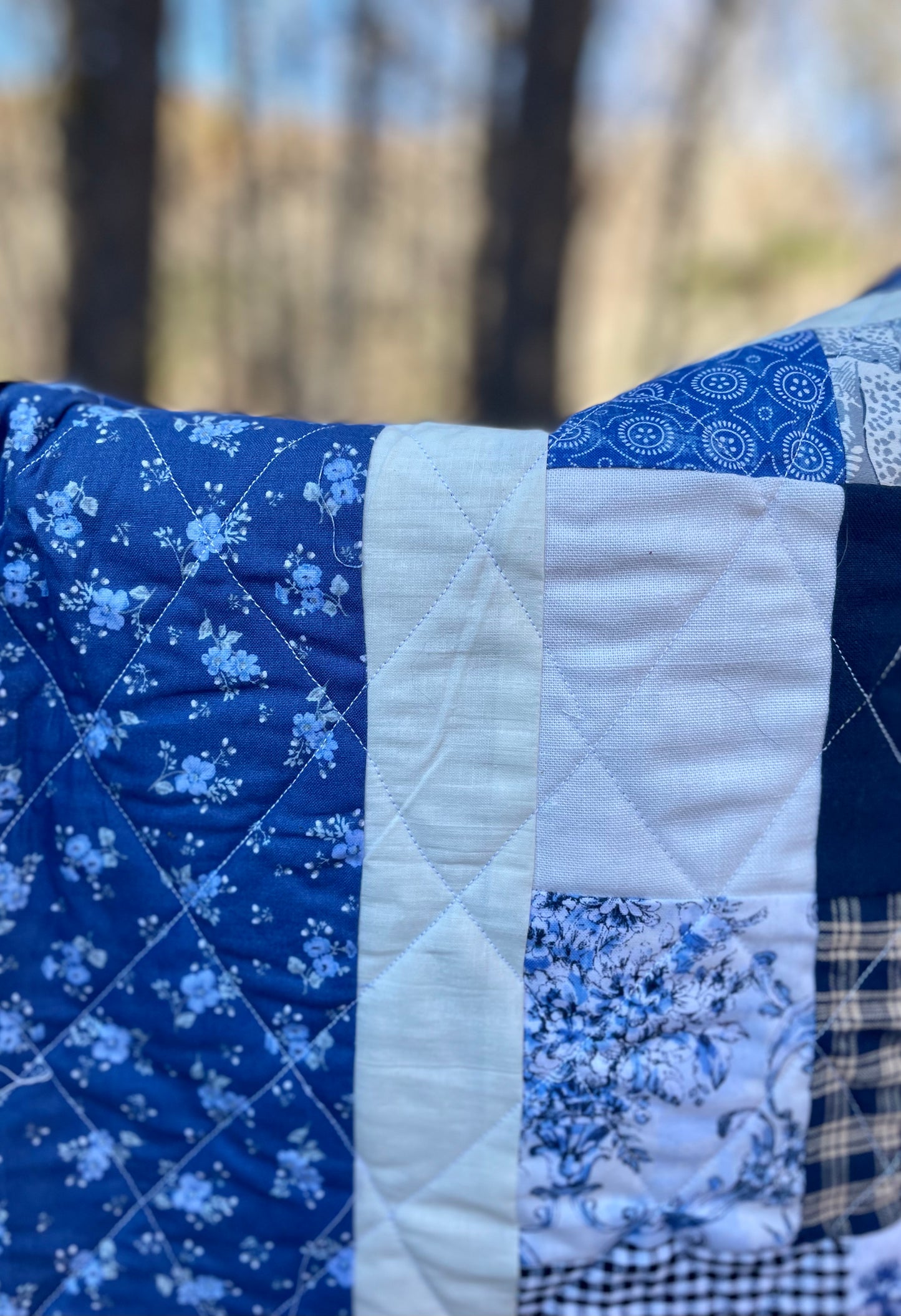 blue patchwork quilt