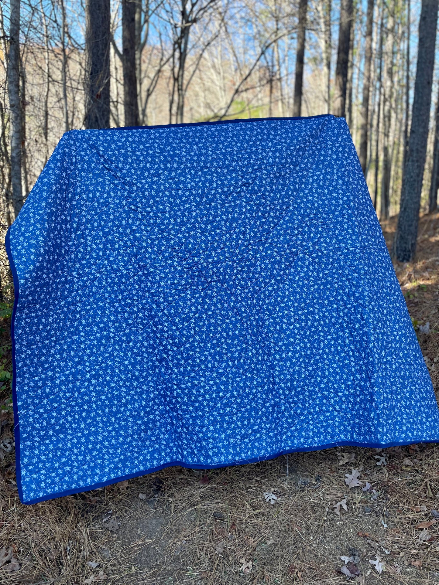 blue patchwork quilt