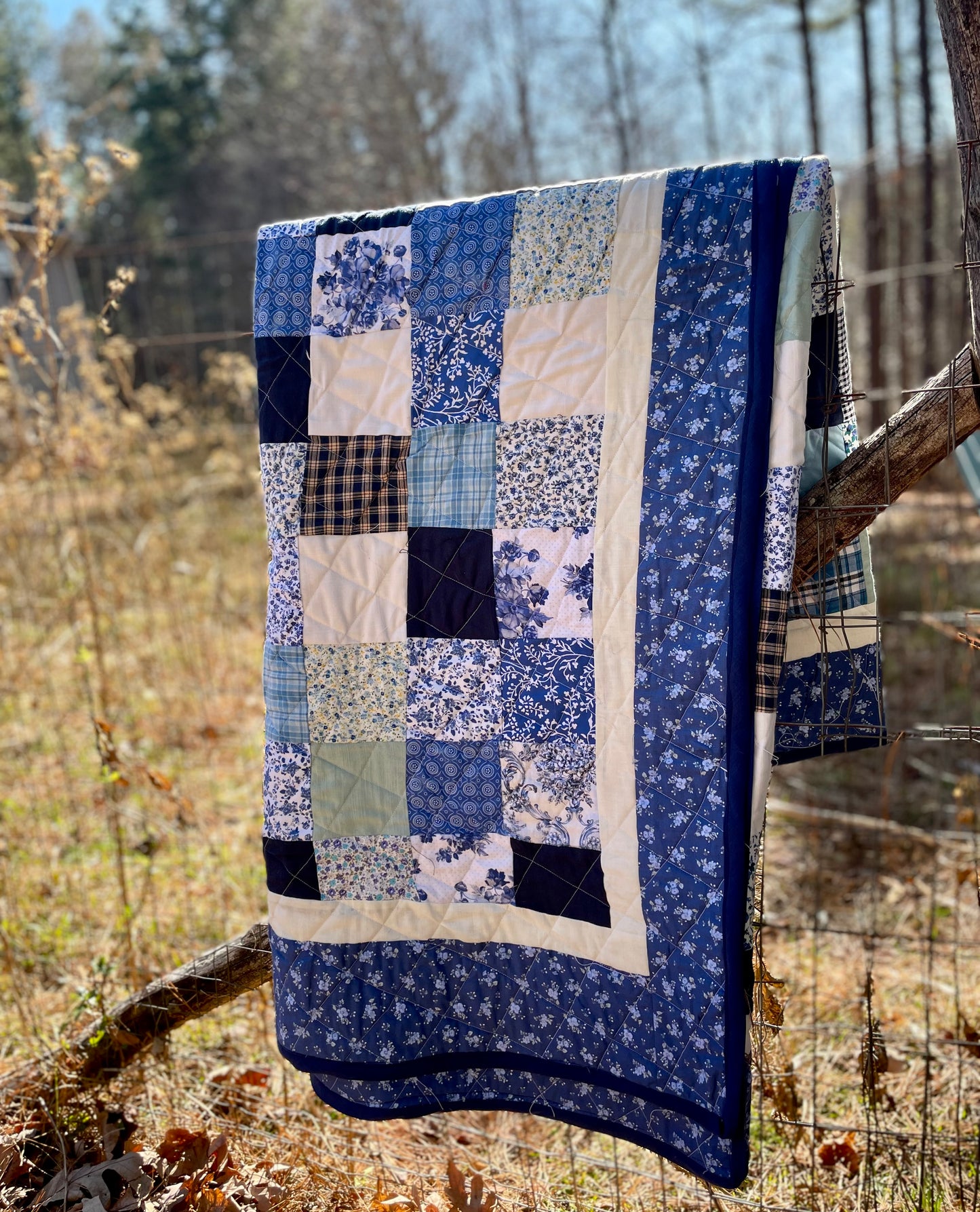 blue patchwork quilt